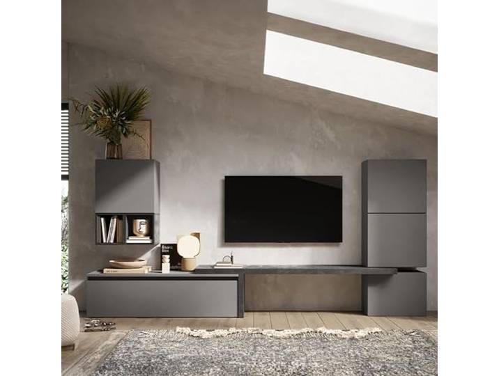 Produce Shop Wohnwand Wohnzimmer TV modernes Design grau schwarz Infinity 18 – Schwarz – Grau