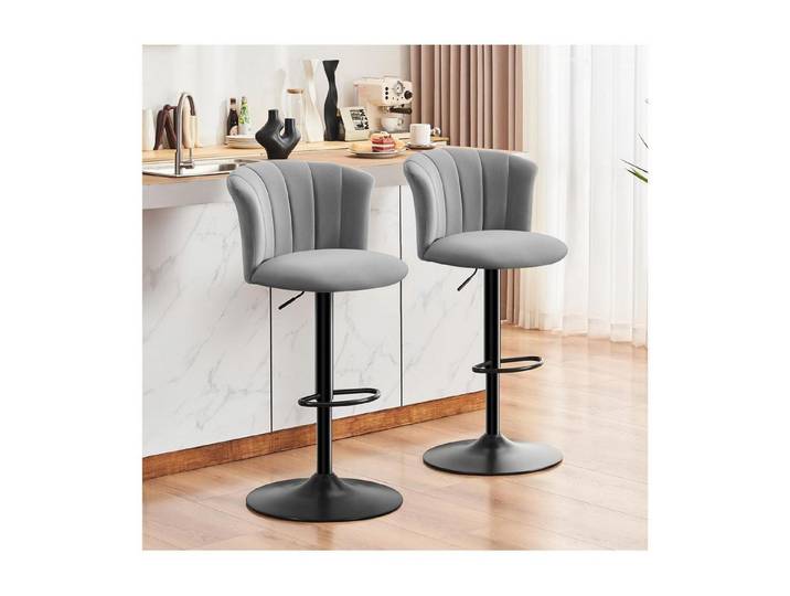 LuxusKollektion Barhocker Barhocker Höhenverstellbar Drehbar Seidensamt Lehne Küche Grau (2 St)