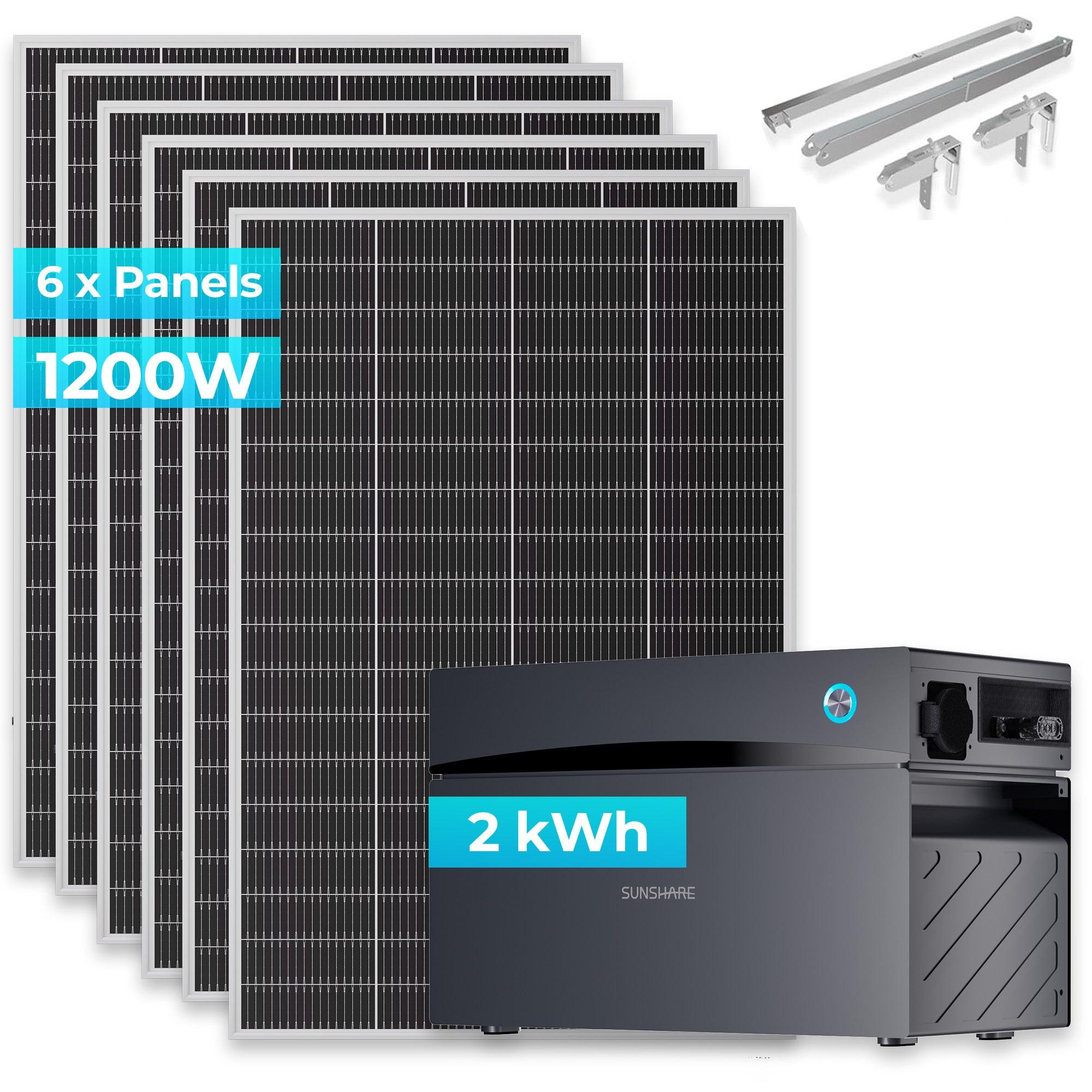 SUNSHARE Ray Lite 1200W + 2 kWh Kapazität Balkonkraftwerk-Komplettset Glory Stromspeicher & Halterung - Modular erweiterbares Solarsystem