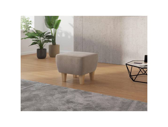 Hocker, Taupe, 56x46x56 cm, Textil & Buche Massiv, Quadratisch, sit&more