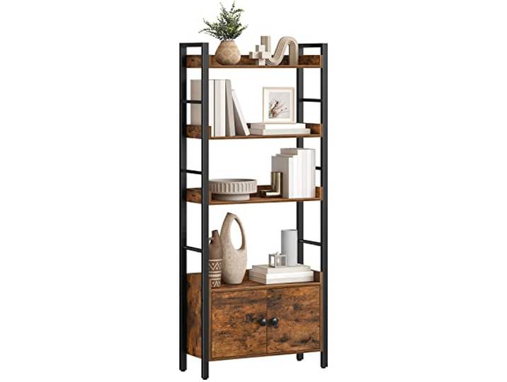 HOOBRO Étagère à Livres à 4 Niveaux\, Bibliothèque\, Bibliothèque Industrielle avec Armoire de Rangement\, Étagère de Rangement avec Rails de Protection\, Bureau à Domicile\, Salon\, Cuisine EBF46SJ01