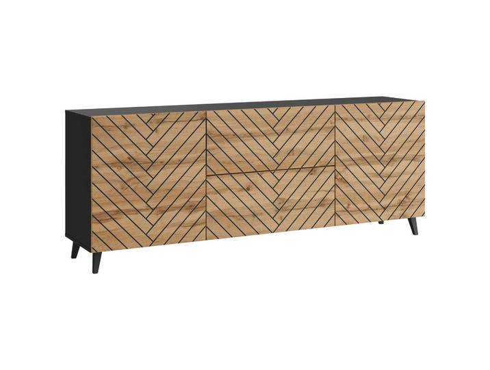 P & B Lowboard Phuket, Schwarz, Kunststoff, 2 Fächer, 2 Schublade(n) Schubladen, 180x69.4x39 cm, Fsc, Wohnzimmer, Wohnwände, Lowboards