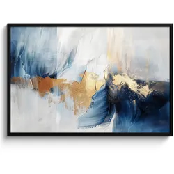 POSTER MIT RAHMEN Gold - Blau - Aquarell - Kunst - Modern 120x80 cm