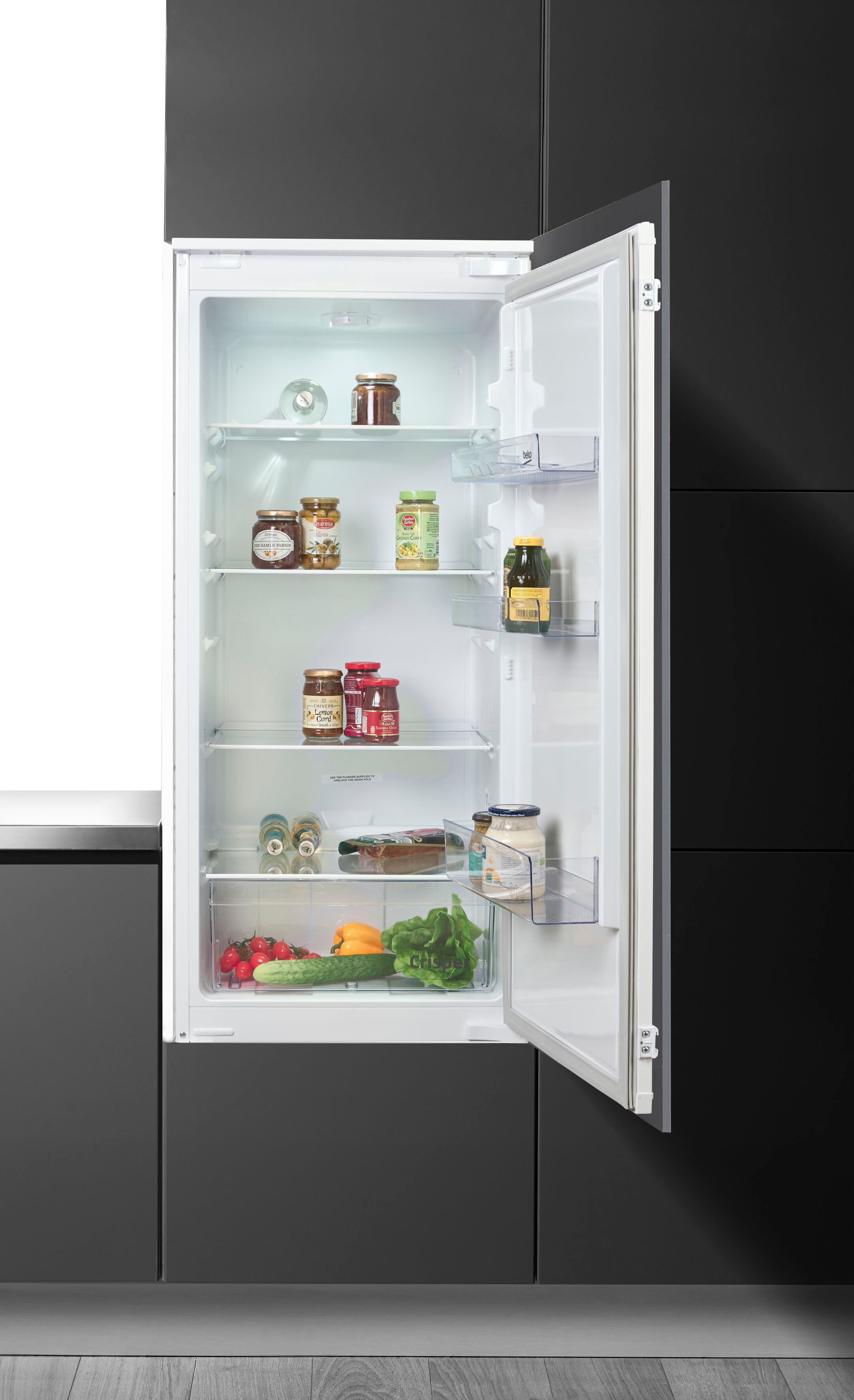 Beko Einbaukühlschrank "BLSA210M4SN 7520220026", Energieeffizienz: E, silber (weiß), Rechtsanschlag, wechselbar, Kühlschränke, Das statische Kühlsystem lässt sich unkompliziert bedienen., Einbaukühlschrank