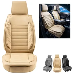 VEVOR Sitzbezüge, Universal Autositzbezüge Vordersitze, 2 Stk. Kunstleder Sitzbezug, Halbgeschlossenes Design, abnehmbare Kopfstütze und Airbag kompatibel, für die meisten Autos SUVs und Trucks Beige