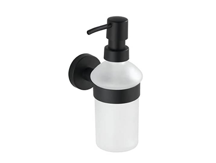 WENKO Distributeur de Savon Bosio Noir Distributeur de Savon Mural en INOX Mat pour Salle de Bain et Cuisine Inclusions Fixation avec vis Dimensions 7 x 18 x 11 cm Matériau INOX 304