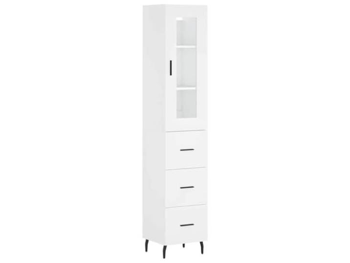 Roanoer Highboard Weiß 34,5x34x180 cm Holzwerkstoff Schrank mit Tür Schlanker Mehrzweckschrank für Wohnzimmer und Flur: Metallfüße bieten Stabilität, Glastür schützt vor Staub.