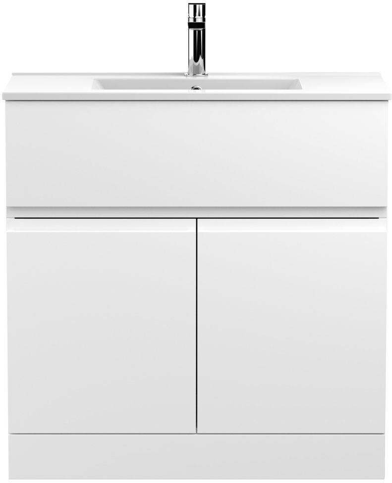 Nuie Urban 810 mm Freestanding Single Vanity with Integrated Ceramic Basin Satin White 810mm W