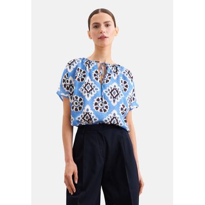 Klassische Bluse SEIDENSTICKER, Damen, Gr. S (36), blau, 100% Viskose, gemustert, regular fit, Rundhals, Blusen Bluse, Tunika Druck