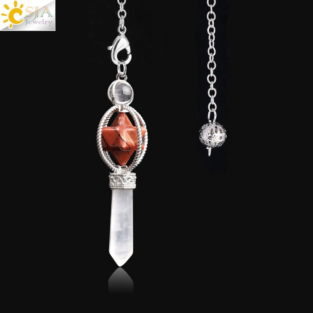 Zeshoekige Red Jasper pendelsteen van natuursteen voor spirituele doeleinden en chakra balans