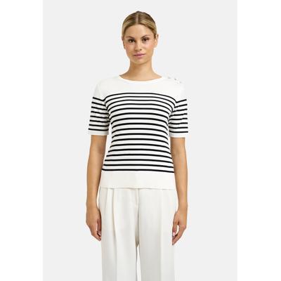 Rundhalspullover MILANO ITALY, Damen, Gr. L, schwarz-weiß (navy), Feinstrick, Material: 96% Viskose, 4% Elasthan, gestreift, regular fit normal, Rundhals, eingesetzt Rippbündchen, Pullover Rundhalspullover, aus Feinstrick