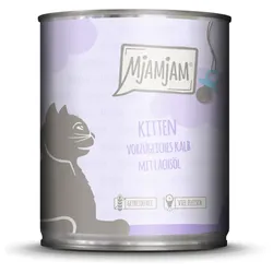 MJAMJAM Leckere Mahlzeit Kitten 800g Dose Katzennassfutter Sparpaket 12 x 800 Gramm vorzügliches Kalb mit Lachsöl