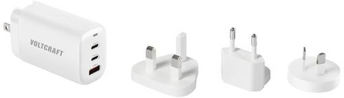 VOLTCRAFT UC-3ACX004 Reiseladeadapter 65W 1x USB-A, 2x USB-C USB PD Weiß GaN, mit Europa-Adapter, mit UK-Adapter, mit