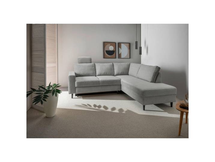 Livetastic Eckschlafsofa, Grau, Holz, Buche, Uni, 242x200 cm, Made in EU, Rücken echt, Schlafzimmer