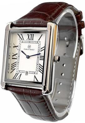 Fashion Sheath UTHAI Mens Business Watch: Elegant Square Quartz Timepiece With Calendar Waterproof Fashion Gift For Him brown Silver