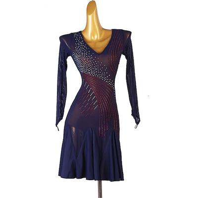 Tanz Salsa Latein Tanzkleid Strass Damen Performance Training Langarm High Spandex Tüll