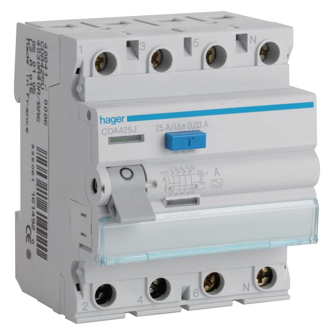 Hager RCD 4P 25A 0,03A A CDA425J (CDA425J)