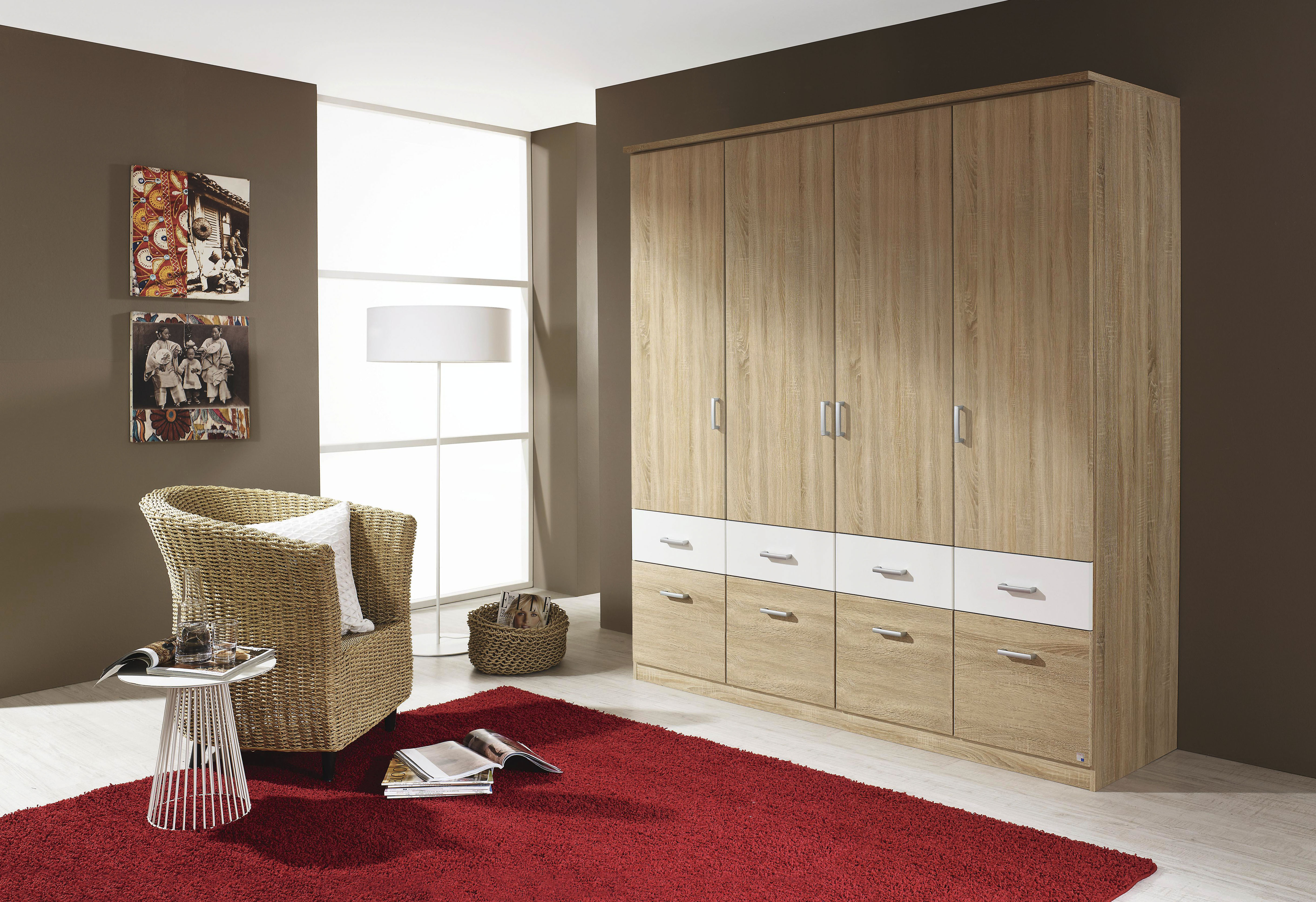 Kleiderschrank RAUCH "Kleiderschrank Schrank Garderobe deckenhoher Schrank BREMEN", beige (struktureichefarben hell, oberer schub weiß), B:181cm H:199cm T:58cm, Holzwerkstoff, Schränke, Kleiderschrank, in vielen Farbvariationen, inkl. Kranzblende MADE IN 