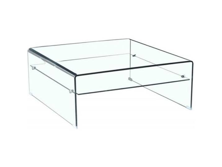Table basse - ICE - design carré en verre trempé avec étagère vitrée - contemporain
