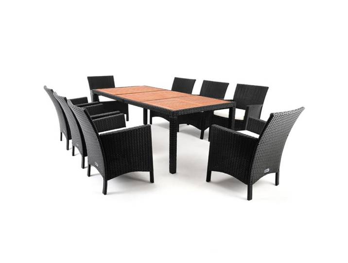 CASARIA® Salon de jardin en Polyrotin Noir 8 places meuble extérieur mobilier terrasse en résine tressé ensemble repas extérieur