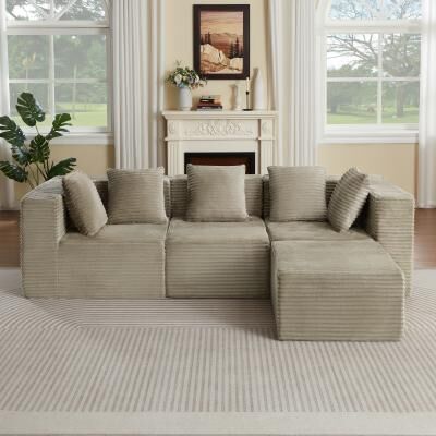 Loedds 102.3-inch 3-Seat Modular Modern Corduroy Sectional Sofa with Spring Seat Support and No Assembly Required