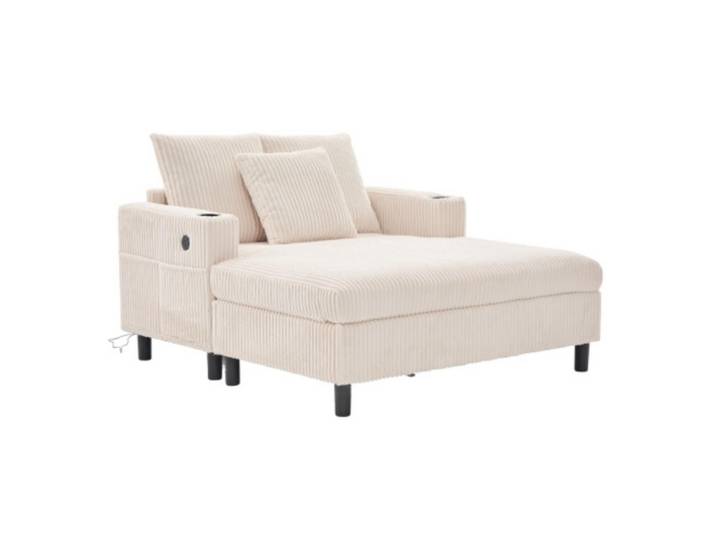 Komhtom Liegestuhl mit LED-Stimmungsbeleuchtung，Cordstoff- Beige, Mode, 142x85x128 cm, Gartenmöbel, Gartenliegen, Relaxliegen