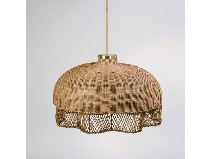 Pendelleuchte aus Rattan und vergoldetem Kupfer