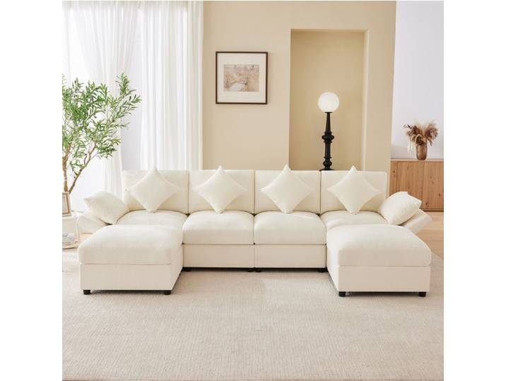 Canapé modulable - SENVIRO - quatre à six places silhouette d angle repose pieds mobile 284x157x86cm beige