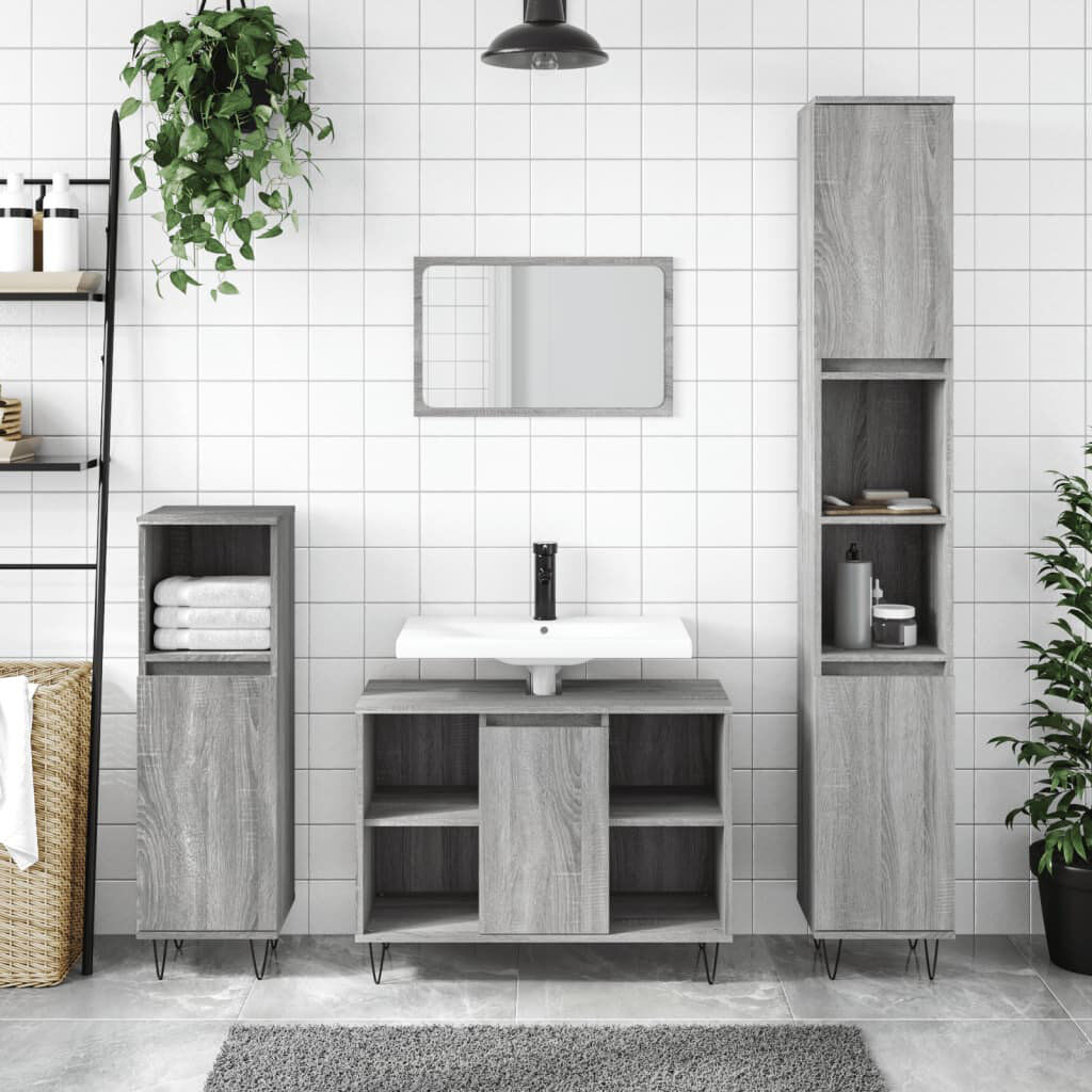George Oliver Huard Freestanding Linen Cabinet Grey Sonoma 100cm H X 30cm W X 30cm D
