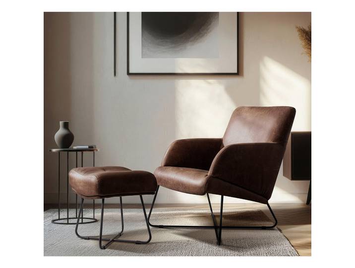 Livetastic Sesselset, Braun, Metall, Echtleder, Anilinleder, 67x87x74 cm, Lederauswahl, Wohnzimmer, Sessel, Sonstige Sessel