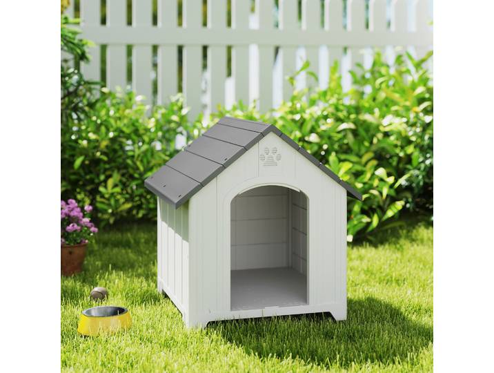 PawHut Niche Extérieure Grand Chien Plastique Gris Surélevée