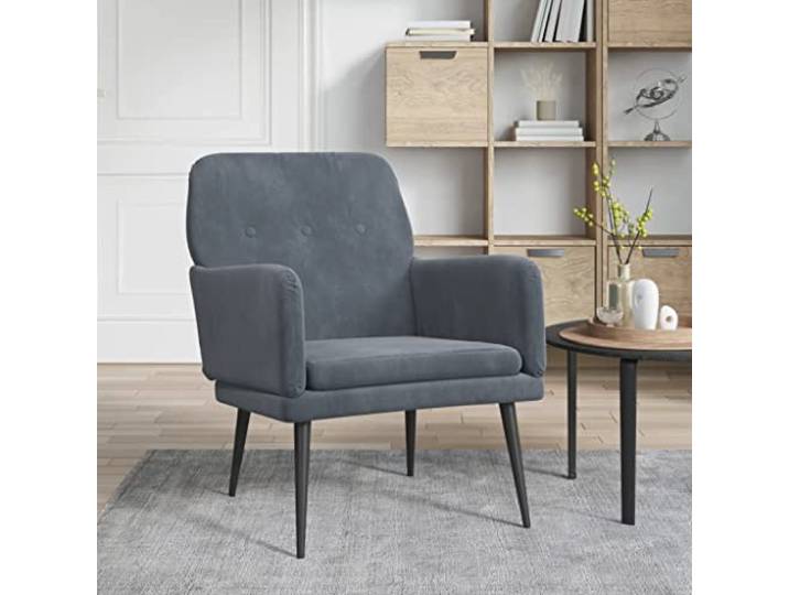 HEFZGDB Dunkelgrauer Samt Sessel 62x79x79 cm mit Metallgestell, Bequemer Relaxsessel mit gepolsterter Rückenlehne und Armlehnen für Entspannung, Luxuriöser Stoff und robuste