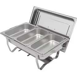 Chafing Dish / Speisenwärmer für rechteckiges Buffet mit 3 Fächern 5L aus Edelstahl
