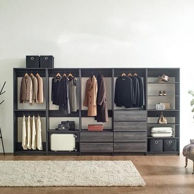 "Prosper 32"" Gray Wood Walk-in Closet with Four Drawers"