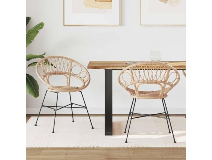 KTHLBRH Esszimmerstuhl 2 STK Rattan und Eisen Natur 54 x 65 x 82 cm Runde Form, ergonomische Rückenlehne, Fußstütze, Montage erforderlich, Esszimmer oder offene Küche, modern bis transitional