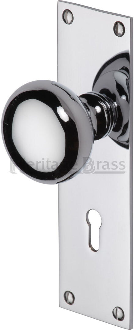 Heritage Brass Balmoral Keyed Door Knob Polished Chrome 17cm H X 5cm W