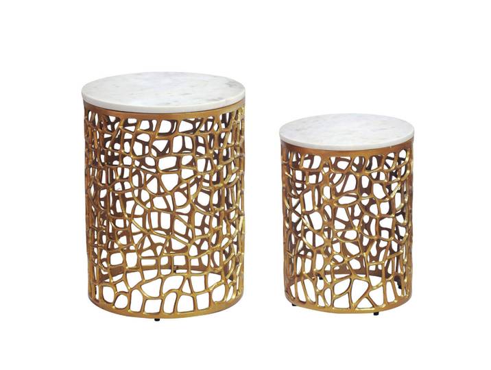Livetastic Satztisch, Goldfarben, Stein, 2-teilig, rund, rund, 39x52.5x39 cm, Wohnzimmer, Wohnzimmertische, Beistelltisch