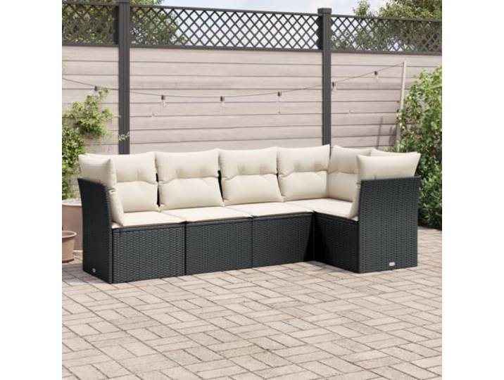 WDGJJFECNMUEHI Résine tressée extensible Ensemble canapé Noir 43.5 Salon de jardin 5 pcs avec coussins noir résine tressée, Ensemble canapé modulaire d'extérieur pour patio terrasse, Fauteuil