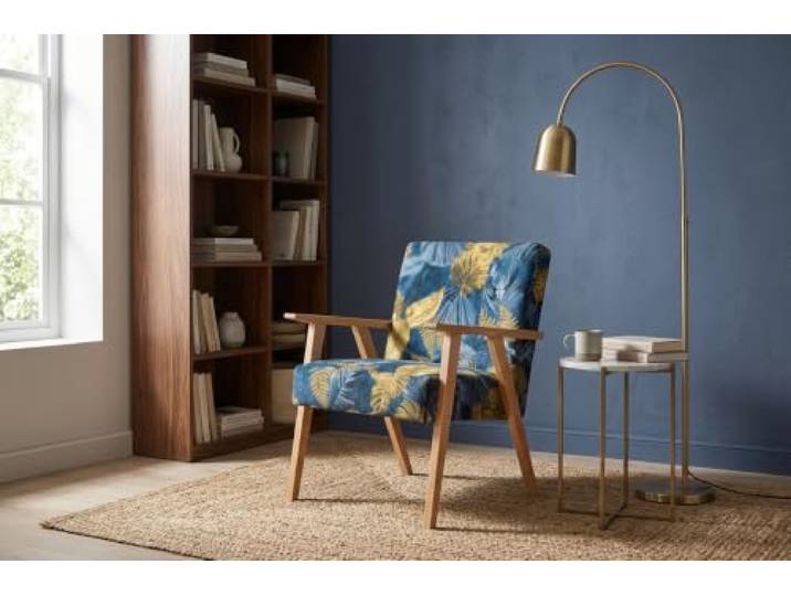 Family Meble Sessel Soler Spring – Retro-Sessel im Vintage-Stil mit Stoff-Bezug – Dunkelblau · 2