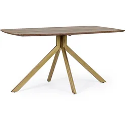 Esstisch Sherman aus Mangoholz, Retro Chic Design, Natur, rechteckig, Metallgestell in Messing, geeignet für 4–6 Personen