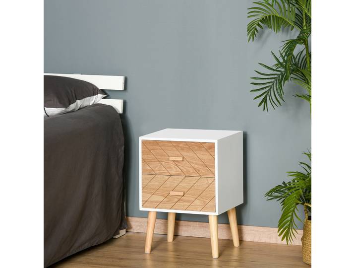 HOMCOM Chevet Scandinave 2 Tiroirs Bois Blanc Hêtre
