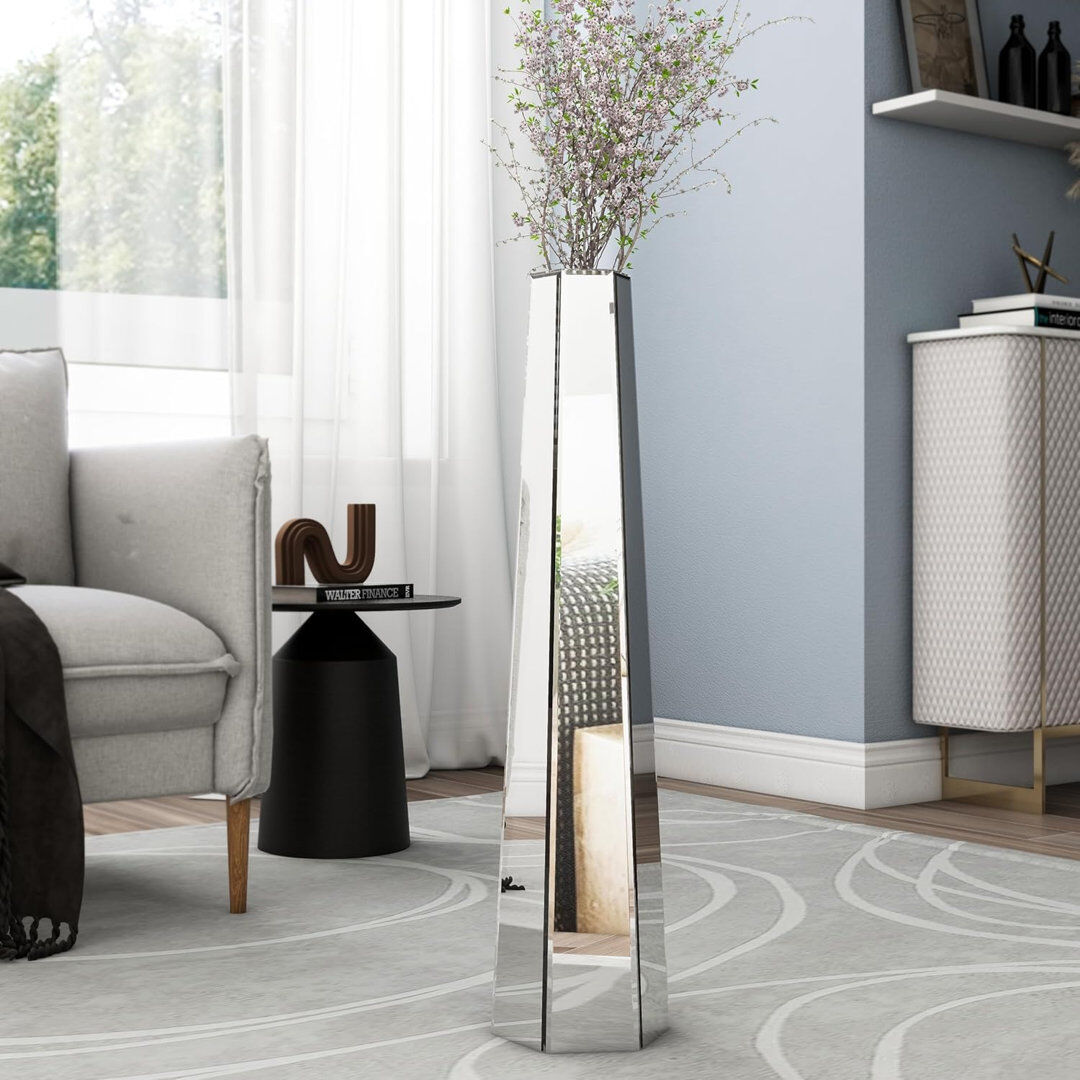 Canora Grey Glass Floor Vase 1 Silver 77cm H X 17.8cm W X 17.8cm D