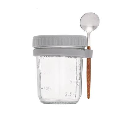 High Value Oat Cup Transparent Glass With Lid, Spoon, And Scale, Multi Color Breakfast Cup grey