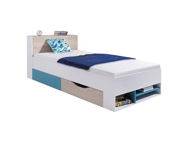 Lomadox Jugendzimmer Bett Jugendbett 90x200cm in weiß Eiche blau