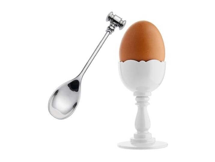 Alessi MW14SET W Coquetier avec Cuillère Ouvre Oeuf à la Coque Blanc
