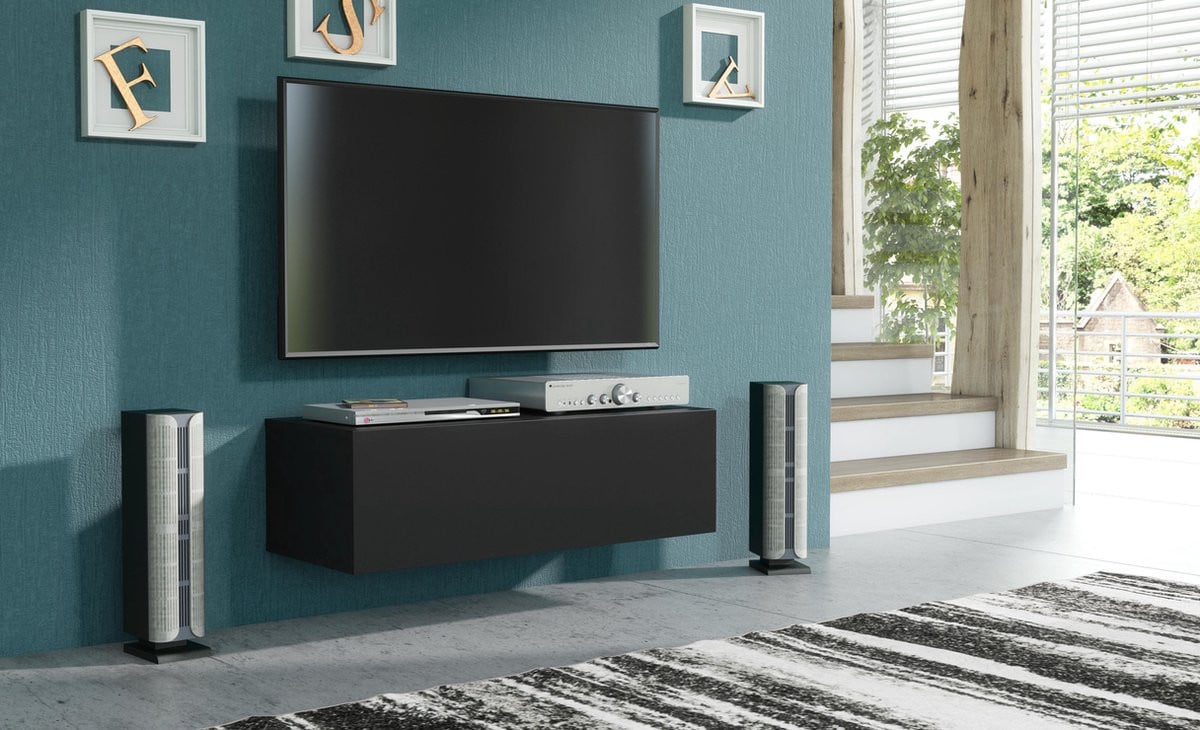 Pro-meubels Tunis Hangend TV-meubel - Mat zwart - Breedte: 100 cm