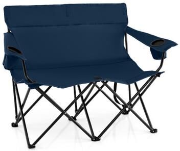 Costway Double Camping Chair 2-Person Outdoor Folding Loveseat with Cup Holders-Blue