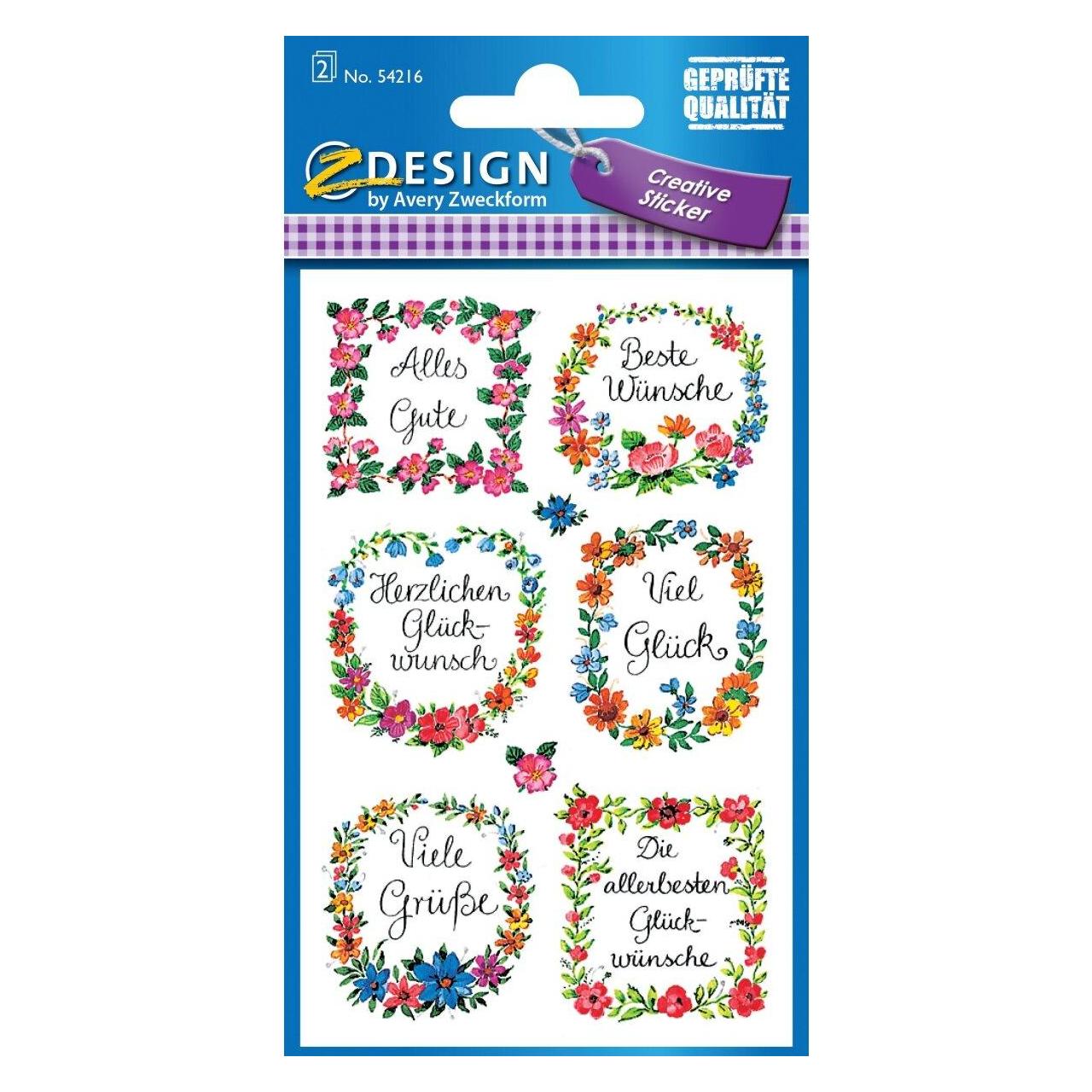 Z-Design Aufkleber Blumen/Text (16 Sticker) (54216)