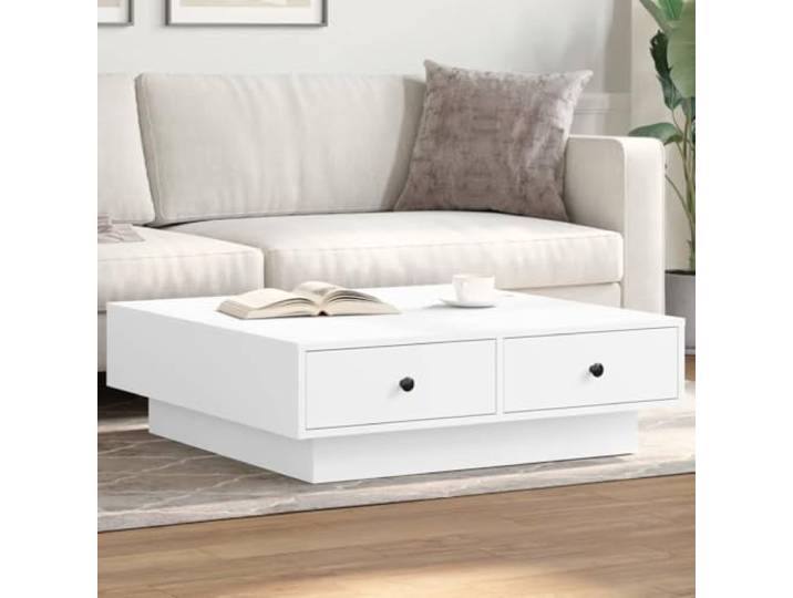 HEFZGDB Couchtisch Weiß 90x90x28 cm Holzwerkstoff mit Metallknauf und Stauraum, Stabile Tischplatte für Wohnzimmer, Langlebiges Beistellmöbel, Elegantes Design, Organisiert