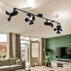 Deckenleuchte Deckenstrahler Esszimmer Spotleuchte Deckenlampen mit verstellbaren Filmspots, Metall schwarz, 4x GU10 Fassung, LxH 125x26,5 cm